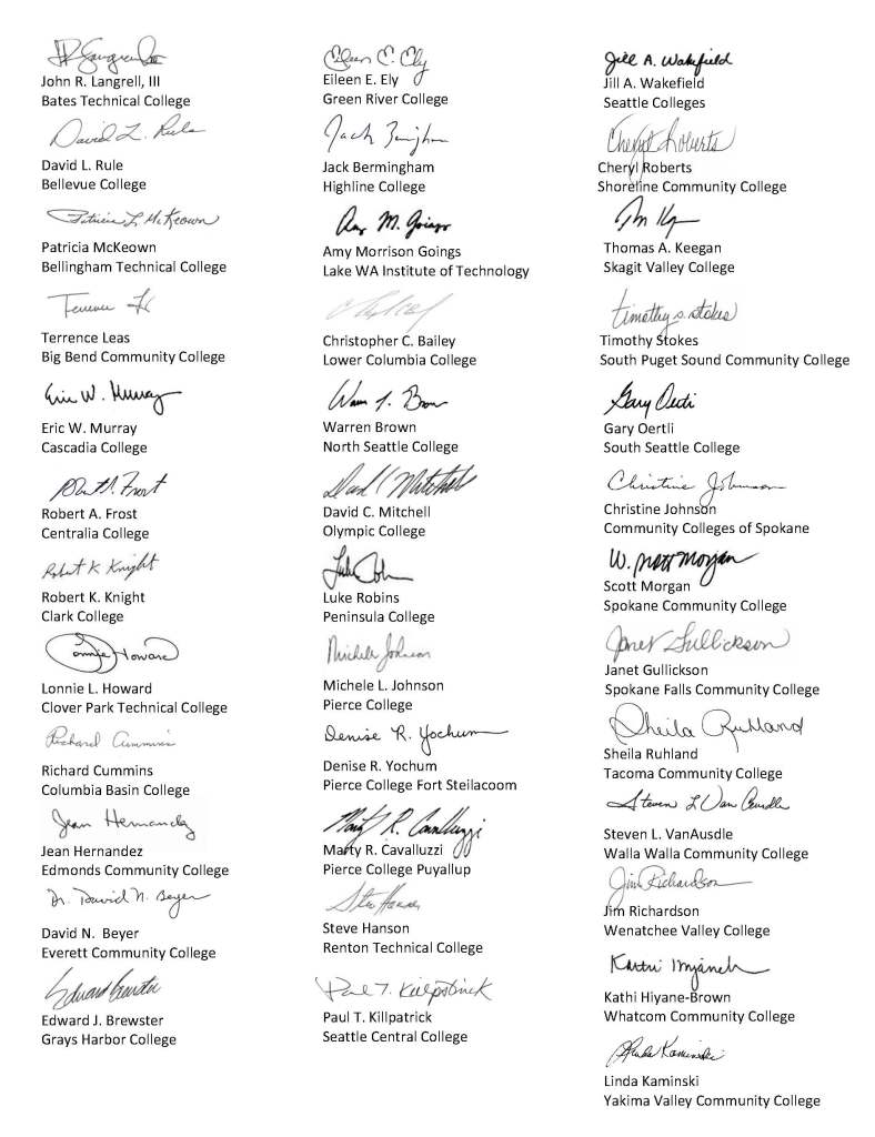 Signatures of community college presidents