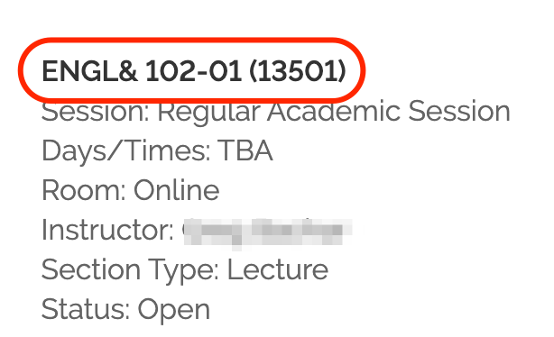 Course section and number